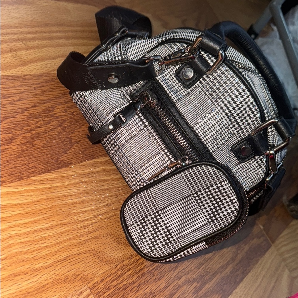 Plaid Handbag with Black Accents